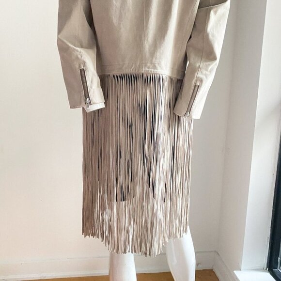 NWT Soia & Kyo Romie Collarless Light Grey Suede Long fringe  Boho Jacket XS - Picture 9 of 13